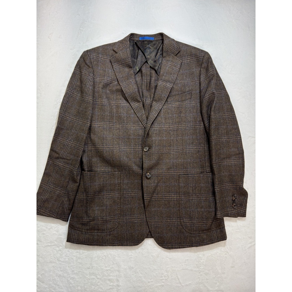 Blujacket Sport Coat Mens 40R Brown Plaid Wool Tweed Two Button Jacket